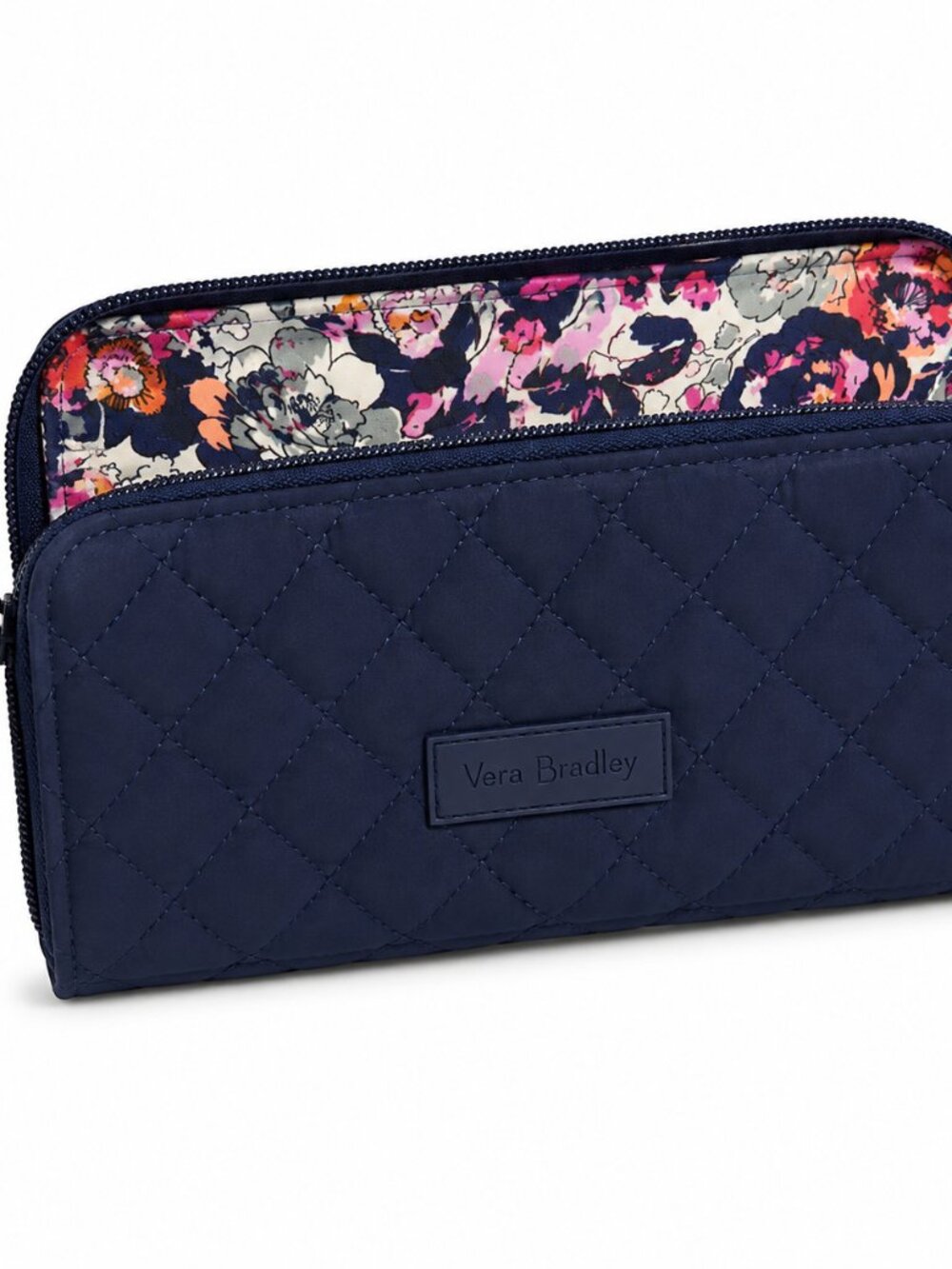 Vera Bradley Classic Navy Quilted Organizer Wallet Floral Interior Retired